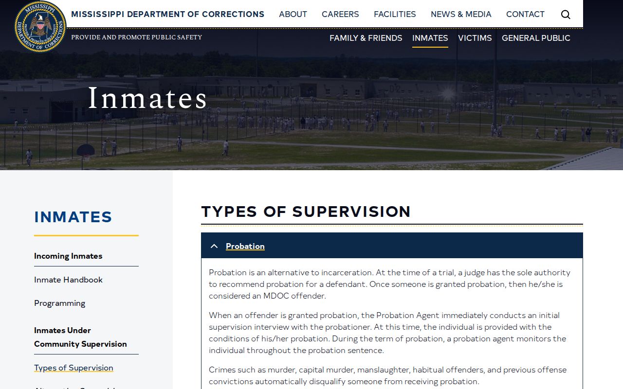 Humphreys County parole and probation supervision types from MDOC