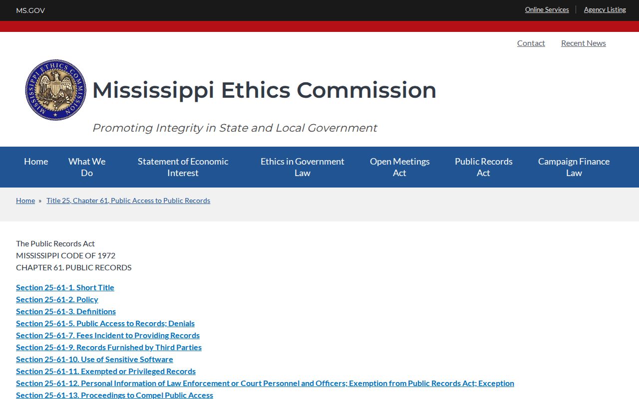 Mississippi public records rules for Humphreys County released mugshot requests