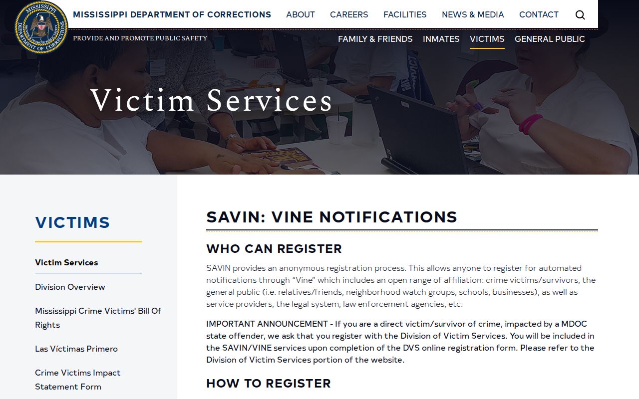Humphreys County VINELink release notifications through Mississippi SAVIN VINE